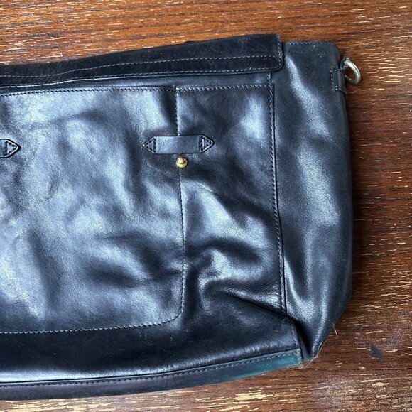 BeCa Black Leather Shoulder Purse With Magnetic Snap Closure & Purple Lining - Picture 10 of 15